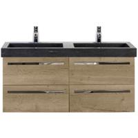 Seville Badmeubelset 120 cm - 4 Laden Natuur Eiken - Wastafel Hardsteen Wit Lucca