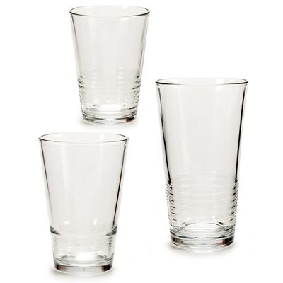 Voordeelset van 18x stuks drinkglazen/waterglazen in 3 formaten transparant Voordeelset van 18x stuks drinkglazen/waterglazen in 3 formaten transparant