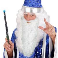 Verkleed baard met snor - lang model - wit - Tovenaar/oude man - Carnaval