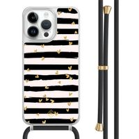 iPhone 13 Pro Max hoesje met zwart koord - Hart streepjes