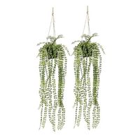 2x Groene ficus pumila kunstplanten 60 cm met hangpot - Kunstplanten - thumbnail