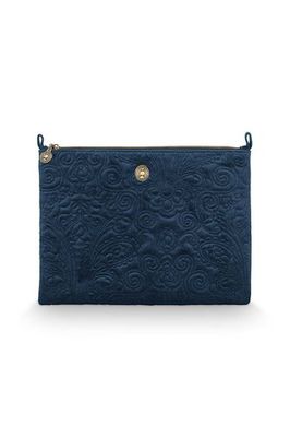 Pip Studio Pip Studio Charly Cosmetic Flat Pouch Large Velvet Quiltey Days Blue 30x22x1 cm