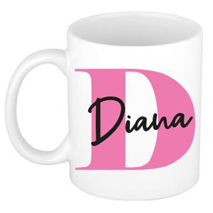 Naam mok Diana - roze - wit - keramiek - 300 ml - verjaardag/cadeau beker