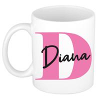 Naam mok Diana - roze - wit - keramiek - 300 ml - verjaardag/cadeau beker