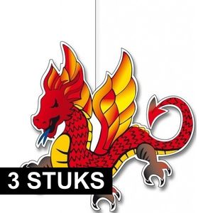 3x stuks Chinese draak/draken hangdecoraties 30 cm   -