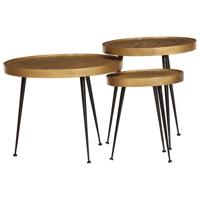 Salontafel 3 stuks Goudkleurig bewerkt hout