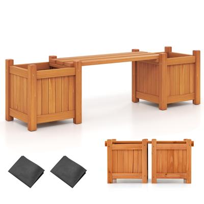 Bloembak van Massief Hout Mini-plantenbak voor Buiten met Bankje Verhoogde Plantenbak voor Bloempotten