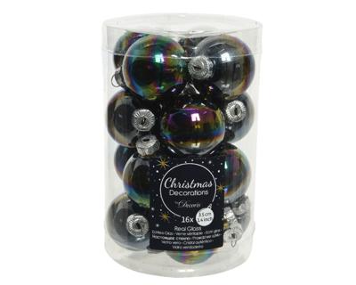 Kerstbal glas d3.5 cm zwart irs 16st kerst - Decoris