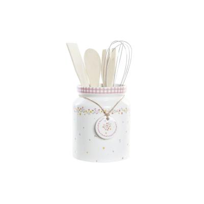 Set Keukengerei DKD Home Decor Dolomite Hout MDF 12 x 12 x 22 cm Blommor