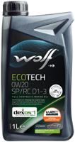 Wolf motorolie 'ecotech sp/rc d1-3 motoroil 0w20 1l ecotech sp/rc d1-3