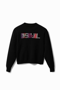 Gebreide trui met borduursels - BLACK - XL
