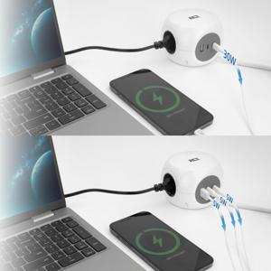 ACT Connectivity Stekkerdoos kubus met 3 stopcontacten, 30W Power Delivery USB-C/A poorten, kabellengte 1,5m