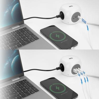 ACT Connectivity Stekkerdoos kubus met 3 stopcontacten, 30W Power Delivery USB-C/A poorten, kabellengte 1,5m