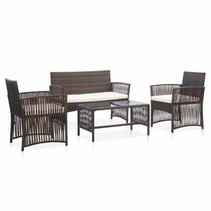 4-delige Loungeset met kussens poly rattan bruin