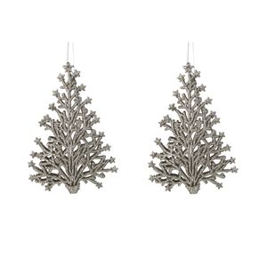 2x stuks kunststof kersthangers kerstboom champagne glitter 15 cm kerstornamenten - Kersthangers