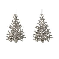 2x stuks kunststof kersthangers kerstboom champagne glitter 15 cm kerstornamenten - Kersthangers - thumbnail