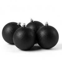 4x Kerstballen - glitter - zwart - 10 cm - kunststof