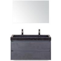 Dante Badmeubelset 100 cm - Beton Antrac - Wastafel Hardsteen Wit Lucca 2 Kraangaten met Spiegel