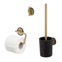 Tiger Tune Toilet Accessoireset - toiletrolhouder - zonder klep - toiletborstelhouder - handdoekhaak - zelfklevend - geborsteld messing/zwart 1326905601