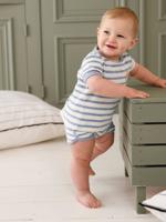 Badstoffen babyset met T-shirt en short blauw, gestreept
