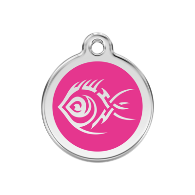 Tribal Fish Hot Pink roestvrijstalen hondenpenning medium/gemiddeld dia. 3 cm - Reddingo