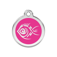 Tribal Fish Hot Pink roestvrijstalen hondenpenning medium/gemiddeld dia. 3 cm - Reddingo