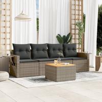 5-delige Loungeset met kussens poly rattan grijs