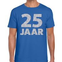 25 jaar zilver glitter verjaardag/jubilieum shirt blauw heren