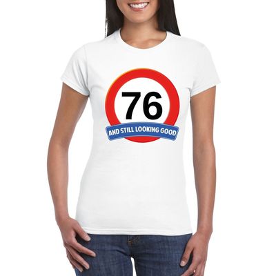 Verkeersbord 76 jaar t-shirt wit dames Verkeersbord 76 jaar t-shirt wit dames