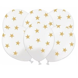 6x witte ballonnen met gouden sterretjes   -