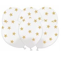 6x witte ballonnen met gouden sterretjes   - - thumbnail