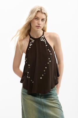 Halterblouse met applicaties - BROWN - S Halterblouse met applicaties - BROWN - S