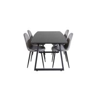 IncaBLBL eethoek eetkamertafel uitschuifbare tafel lengte cm 160 / 200 zwart en 4 Polar eetkamerstal velours grijs. - thumbnail