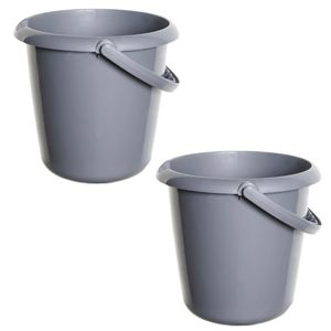 2x Emmers - 5 liter - Kunststof - Grijs - 25 x 25 x 22 cm