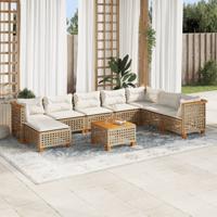 9-delige Loungeset met kussens poly rattan beige