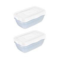 Vershoudbakjes Hega - set van 6x stuks - 0.9 liter - transparant/wit- L20 x B12 x H8 cm