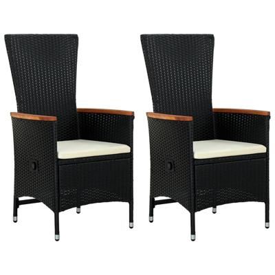 Tuinstoelen 2 st met kussens poly rattan zwart