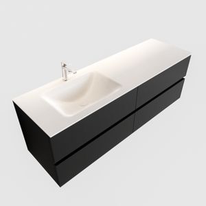 Badkamermeubel Solid Surface BWS Oslo 150x45 cm Mat Zwart Urban Links (1 kraangat, 4 lades)