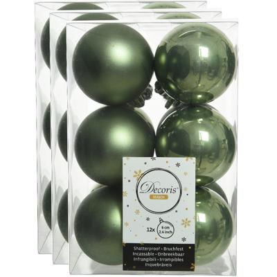 Decoris kerstballen - 36x st - mosgroen - 6 cm - kunststof - mat/glans - kerstversiering Decoris kerstballen - 36x st - mosgroen - 6 cm - kunststof - mat/glans - kerstversiering