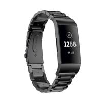 Drie parels Slingshot gesp solide roestvrij stalen pols Band Watch Band voor Fitbit Charge 3 (zwart)