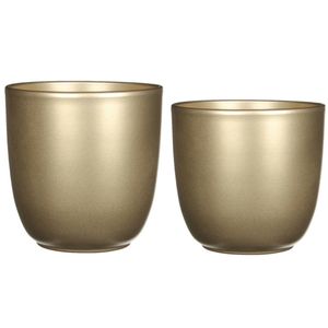 Plantenpot/bloempotten set - 2x stuks - keramiek - goud - D25 en D31 cm - Plantenpotten