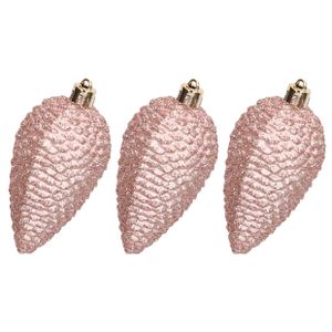 6x stuks kunststof dennenappels kerstballen 8 cm lichtroze glitter