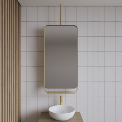Spiegel Gliss Astra 100x50 Cm Goud Met Planchet en Plafondbevestiging.