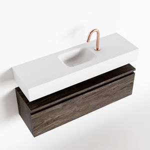 Toiletmeubel Mondiaz Andor | 100 cm | Meubelkleur Dark brown | Lex vrijhangend wastafel Talc Midden | 1 kraangat