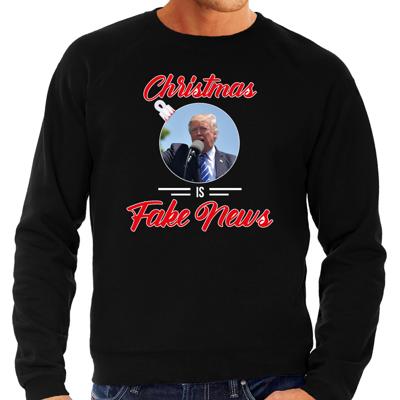 Trump Christmas is fake news - foute Kerst sweater / kersttrui - zwart - voor heren