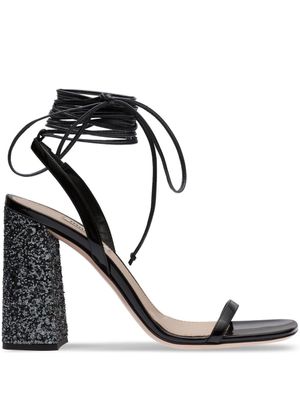 Miu Miu sandales pailletées à cheville nouée - Noir