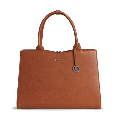 Socha Business Bag Straight Line, 15.6" laptop bag for women -Cognac