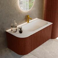 Badmeubel Mondiaz Kurve | 95 cm cm | Meubelkleur Ruby | Wastafelkleur Talc | Solid surface | Wasbak rechter zijde spoelbak | 1 kraangat