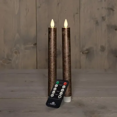 Anna&apos;s Collection LED dinerkaars flame effect rustiek 23 cm brons 2 stuks