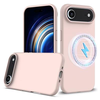 Lunso iPhone 17 Air hoesje - Flexibel siliconen Backcover met MagSafe - Lichtroze